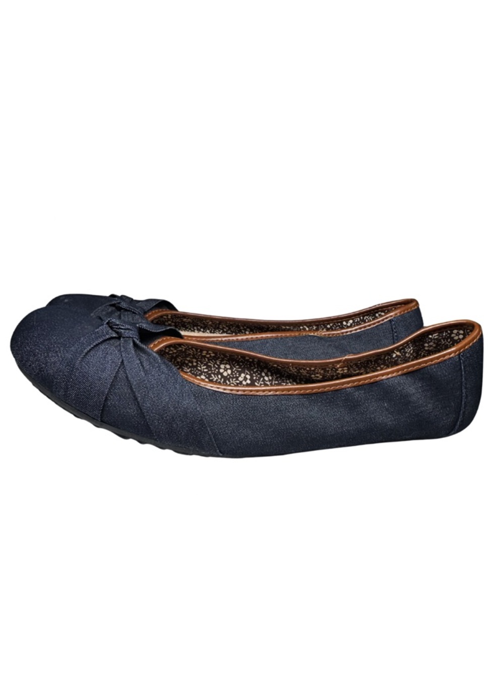 BONGO Navy Canvas Bow Ballet Flats with Brown Trim denim 11 casual comfort